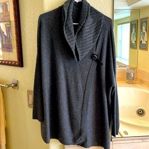 Niemen Marcus cashmere sweater poncho with a cowl neck in charcoal gray. S